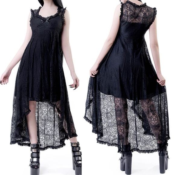 Killstar Dresses & Skirts - Killstar Willow Lace High Low Maxi Dress Black 3XL NWT Goth